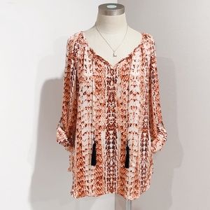 Dana Buchman Women's Peach Abstract Snake Skin Print Long Sleeve Blouse Size M